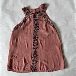 Embroidered Pink Sleeveless Top - Size S